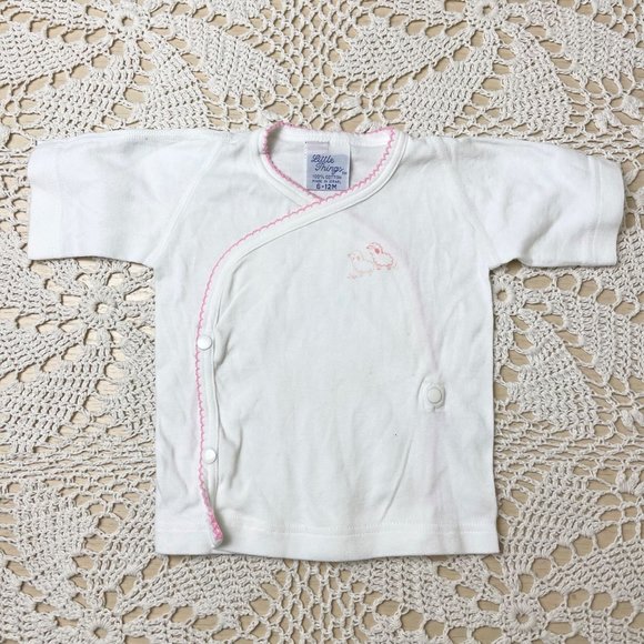 Vintage 1980s Little Things Baby Girl 6-12 Months Cotton Cross Front Lamb Shirt - Picture 1 of 2